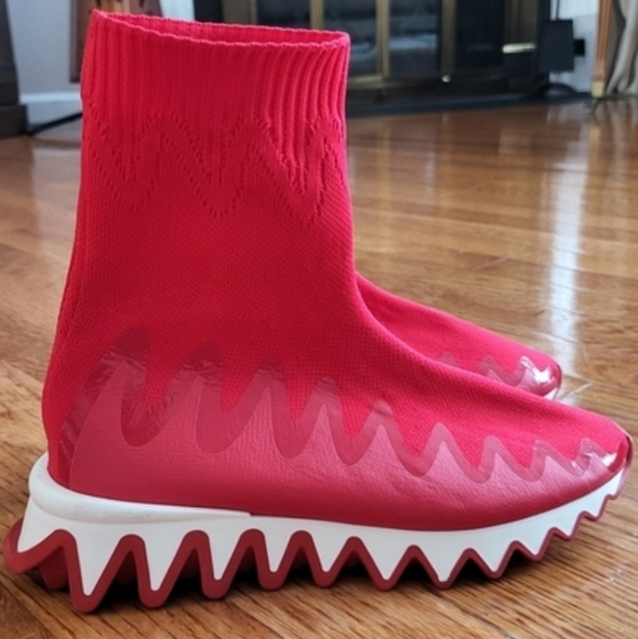 Christian Louboutin Kids Red Knit Sneakers - Picture 4 of 10